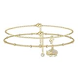 Yoosteel Layered Elephant Anklet Bracelets for Women, Dainty Chain Anklet 14K Gold Filled Foot Layering Initial Ankle Bracelets for Women Anklet with Initials F