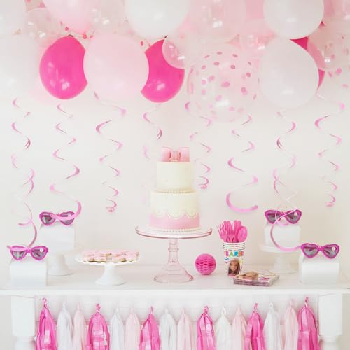 Image of 24 PCS Pink Hanging Swirl, Sparkle Ceiling Hanging Decorations, Plastic Streamer Party Decorations with Double-Swirls and Single-Swirls for Birthday Decorations, Easter, Graduation, Baby Shower