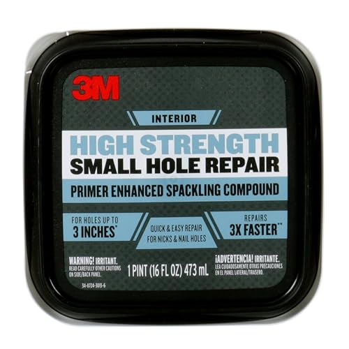 3M High Strength Spackling Compound, 16 oz., Small Hole Repair Primer Enhanced Spackling Compound, Quick & Easy Repair For Nicks & Nail Holes, No Shrinking, Cracking or Sagging (SHR-16-BB)