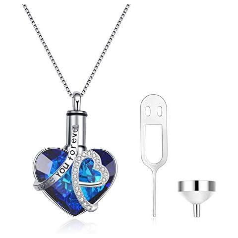AOBOCO Collar de Ceniza de Plata de Ley con Corazón de Cristal Cover