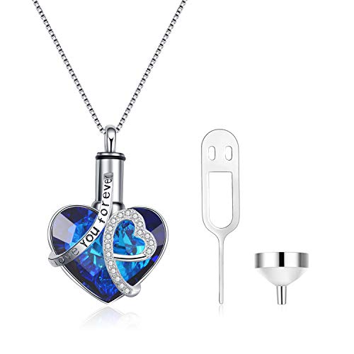 AOBOCO Collar de Ceniza de Plata de Ley para Colgante de Recuerdo de Cremación de Cenizas con Corazón de Cristal, Regalo de Joyería Conmemorativa para Mujeres y Niñas Cover