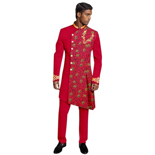 Men`s Bussiness Suit Embroidery Single Breasted Slim Fit Blazer and Trousers Set Print Outfits African Clothes