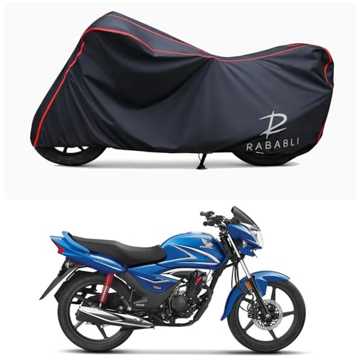 Image of Waterproof Bike Body Cover Compatible for | Honda Shine Disc | Taffeta Fabric, Red Piping Design, Bottom Elastic Fit | Dustproof, Sun UV & Rain Protection for All Bikes