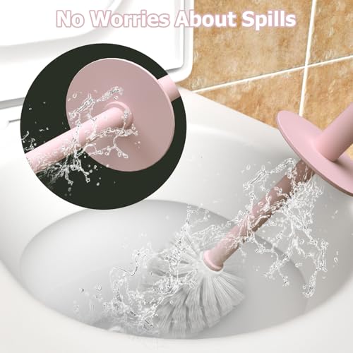 Image of Topsky 2 Pack Compact Toilet Brush & Holder Set, Plastic Round Barrel Loo Brush with 2 Replacement Toilet Brush Head, Durable for Bathroom Toilet, Pink