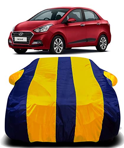 Image of Waterproof Car Cover with Ultra Surface Body Protection (Yellow Stripes) (Hyundai Xcent)