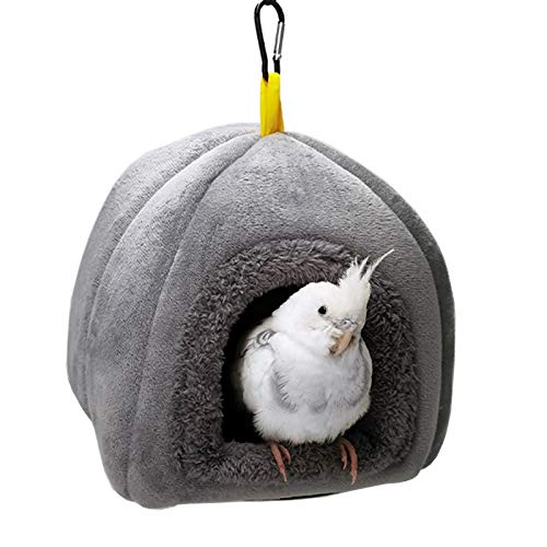 Image of QBLEEV Bird Nest House Winter Warm Bird Bed for Cage Hanging Bird Hammock Soft Plush Snuggle Hut Tent, Parrot Cage Accessories Birds Hideaway Sleeping Bed (Grey, Large)