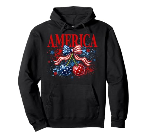 4th Of July American Cherry Coquette Bow Women Girl Pullover Hoodie