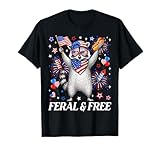 Funny Feral and Free Patriotic Raccoon 4th of July Boys Kids T-Shirt