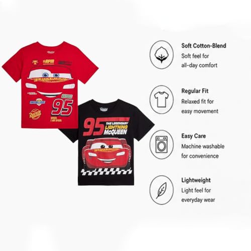Disney Boys Graphic Tee 2 Pack Cars Lightning McQueen Shirts for Boys | Soft Cotton-Blend Tees, Crew Neck, Short or Long Sleeve, Pull-On Closure, Regular Fit - image 6