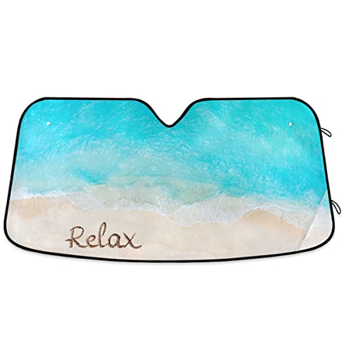 Summer Beach Relax Car Windshield Sun Shade Sea Wave Car Sun Visor for UV Rays and Sun Heat Protectionv Green Blue Ocean Blocks Heat and Sun Foldable Automotive Sun Shield 57x32 Inches