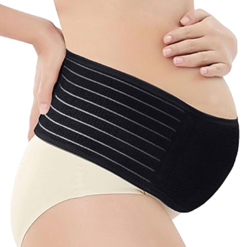 Rynvarl Faja de embarazo ajustable con soporte abdominal y lumbar – cinturón de maternidad transpirable para embarazadas – ideal para uso diario, coche, yoga, caminar o posparto(Negro)