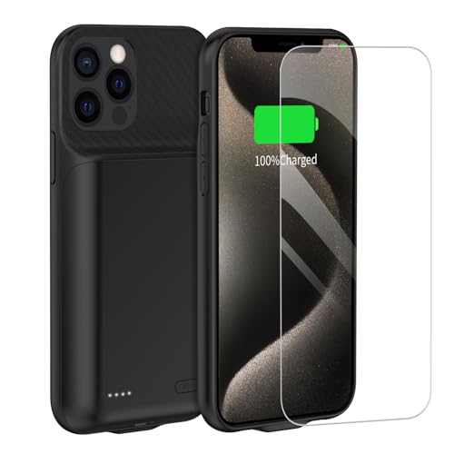 TAYUZH 13800mAh Rechargeable Charging Case Compatible with iPhone 15 Pro Max(6.7 inch) with Screen Protector Black