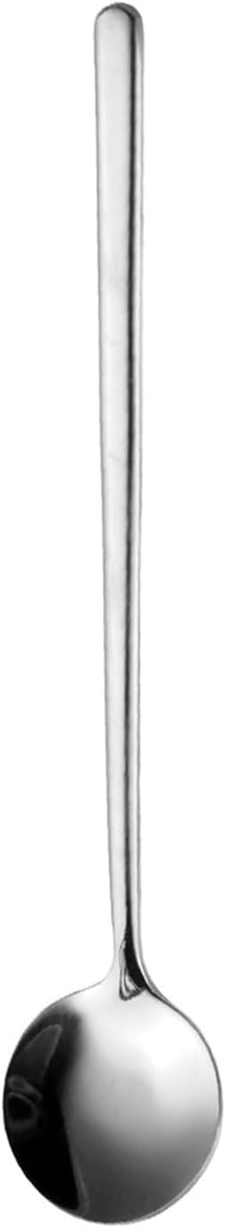 Stainless Steel Soup Spoon, Teaspoon, Long Handle Dessert Spoon, Stainless Steel Round Spoon, 1 Piece, Gold/Silver Ice Cream Spoon (Silver 13 cm)