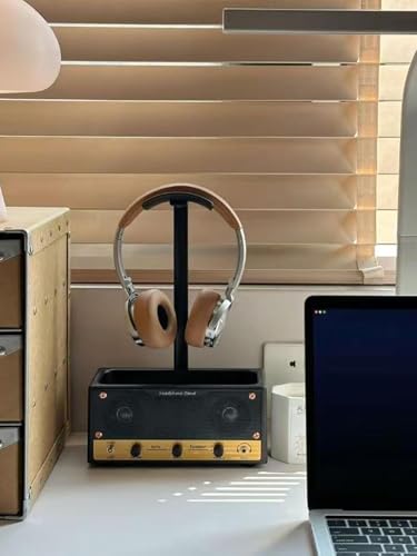 KAIYOCA Support pour casque avec boîte de rangement, organisateur de bureau rétro – vue 2