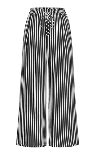 Image of PRETTYGARDEN Womens Pants Elastic Waist Floral Lightweight Palazzo Pants for Women Casual Lounge Wide Leg Pants Woman