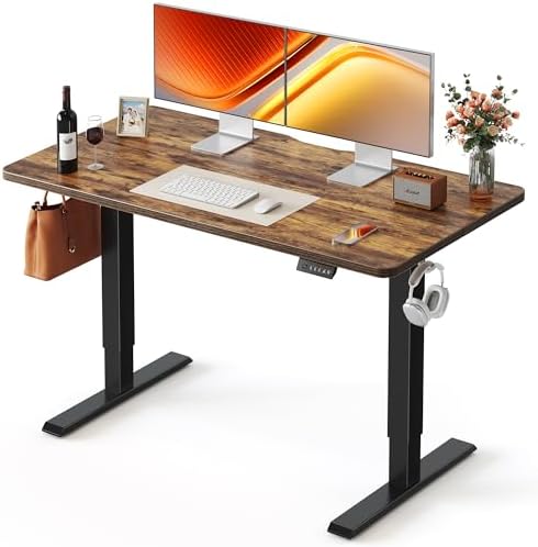 FEZIBO 48 x 24 Inchs Electric Standing Desk, Height Adjustable, Sit Stand Up, Computer Office Desk with Splice Board, Black Frame/Black Top