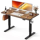 FEZIBO Standing Desk, 55 × 24 Inches Electric Height Adjustable, Sit Stand Up, Computer Office Desk with Splice Board, Black Frame/Rustic Brown TOP