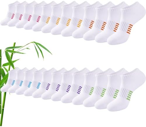 Effeet Bambus Sneaker Socken Damen 6/12 Paar, Atmungsaktive Gepolsterte Sportsocken Laufsocken, Anti Schweiß Kurze Socken Damen 39-42 35-38 Bunt, Geschenke für Frauen Sommer