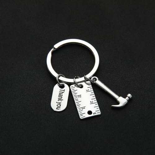 PHAETON 20PCS Toolbox Pendant Keychain Hammer & Ruler Charm Keychain with Thank You Tag for Dad, Father’s Day Birthday Gifts Builders, Construction Team, Handyman Appreciation Keyring