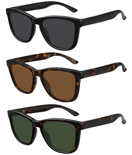 MEETSUN Polarized Sunglasses for Women Men Trendy Classic Retro Designer Style Fashion UV400 Protection 3 PACK Black Tortoise Brown Green