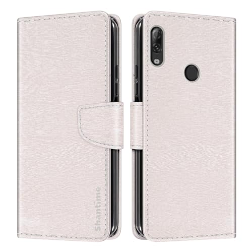 Shantime Funda Cartera de Cuero Compatible con Lenovo K5 Pro, Tapa de Color con Ranuras, Cierre Magnético Protección Completa(Blanco)