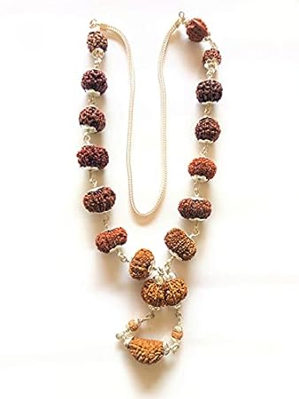 Blustone 1. 14. ? ?? ? 1 to 14 Mukhi Rudraksha Mala Nepali Beads with Gauri Shankar & Ganesh Original Certified Sarva Siddha Mala with Silver Pendant