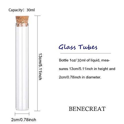 Image of BENECREAT 20 Pack 30ml (1oz) Glass Tubes with Cork Stoppers, Small Clear Empty Bottles for Essential Oils, Perfume, Science Experiments & Decorative Storage