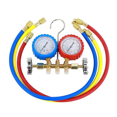 R290 および R600A マニホールド ゲージ セット 3 ウェイ HVAC エアコン診断ツール キット (24 インチ ホース付き)
