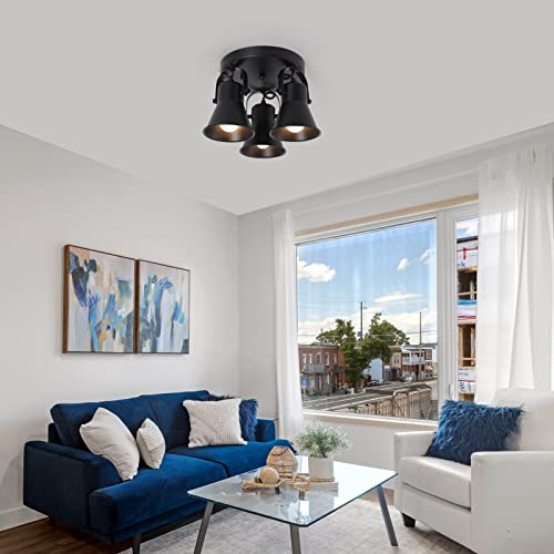 Image of 3-Light Industrial Track Lighting, Adjustable Round Kitchen Ceiling Light, Morden Black Flush Mount Directional Light for Kitchen, Hallway, Dining Room, Bathroom, Coffee Bar.