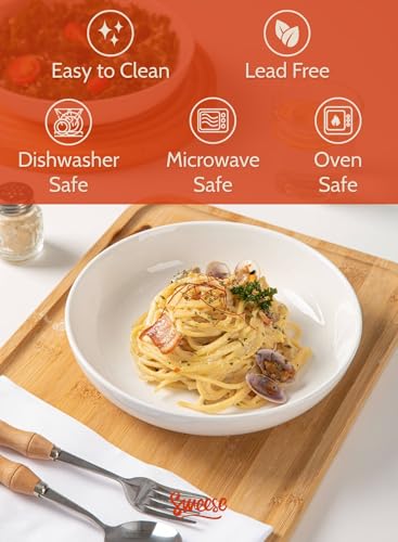 image for Sweese 22oz Porcelain Pasta Bowls Set of 6-7.6 Inch White Salad Servin