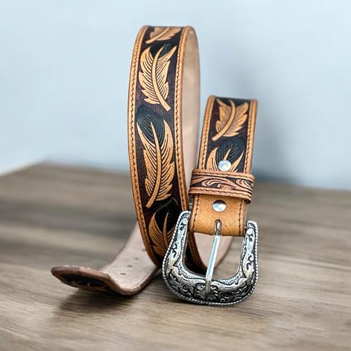 DANIEL'S ARTPLANET Western Belt for Men and Women Full Grain One Piece Leather Belt with Buckle Handmade Tooled 1.5” Wide2
