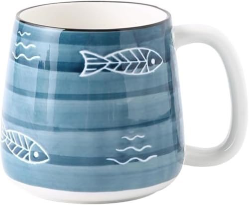 Tuyiutm コーヒーカップ 陶器 マグカップ おしゃれ coffee mug 500ml 可愛い 来客用 母の日 洗いやすい 父の日 敬老の日 結婚祝い 退職祝い 女性 男性 プレゼント ギフト 電子レンジ・食洗器対応 食器 (B)