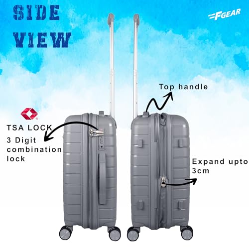Image of F Gear PPS27 Polypropylene Hardshell /Hardsided /Hardcase Light Weight 8 Wheeler Spinner Luggage Bag /Smooth Speed Wheel Suitcase /Trolley with TSA Lock for Men Women (Carry On 20 Inch, Light Grey)