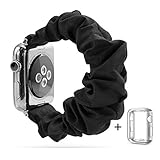 Scrunchie Elastic Wrist Bracelet for Apple Watch Band 38mm/40mm, Fancy Elastic Hair Wristbands Replacement for iWatch Series 5/4/3/2/1 Women Girls (Black with Series 5/4 Clear Case, 38mm/40mm)