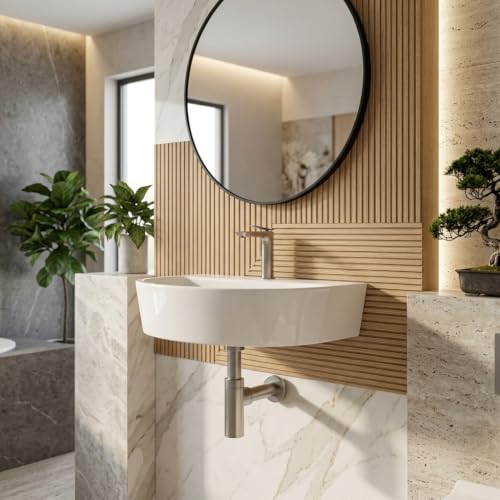 Image of Wall Mounted Wash Basin for Bathroom /Wall Hung Wash Basin /Ceramic Sink (43x31x13 cm)