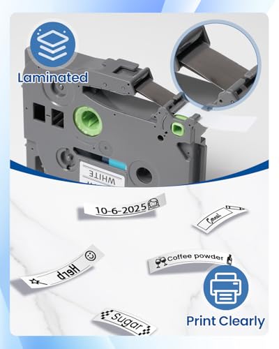 Image of Replace for Brother Label Maker Tape 12mm 0.47 White TZe-231 TZe TZ Tape AZe-231 Work with Brother P-Touch Label Maker PT-D210 PT-H110 PT-D220 PT-D400 PT-D600 PT-D610BT, Black on White 6-Pack, Pillex