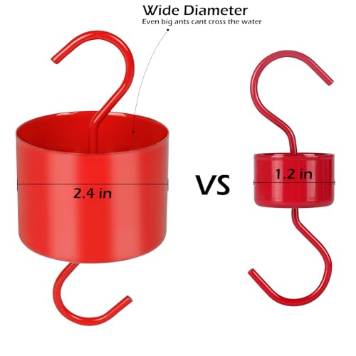 Large Metal Ant Moat for Hummingbird Feeders, Red Hummingbird Feeder Ant Guard, 4 Hooks and 4 Brushes