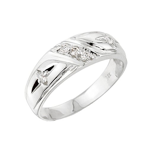 Men's 14k White Gold 5-Stone Diamond Wedding Ring Band (Size