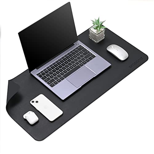 Image of Aropana Vegan Leather Desk Mat, Mouse Pad Large, Computer Table Mat, Reversible Extended Laptop Pad for Desk, Dual Side Waterproof Edge-Stitched (27.6x13.8 inch, Black /Black)