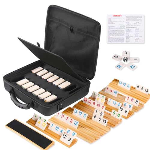 WOOIIROM Rummy Cube 8 Players Edition with 8 Wooden Racks,