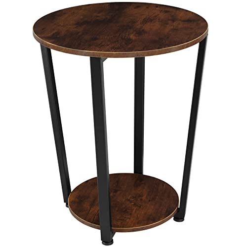 TecTake Table d’Appoint Ronde Bout de Canapé Style Industriel avec 2 Étagères Pieds Réglable en Hauteur – Diverses Couleurs (Marron Foncé)