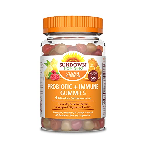 Probiotic Gummies by Sundown, with Vitamin D, Supports Digestive and Immune Health, Non-GMO, Free of Gluten, Dairy, Artificial Flavors, 60 Gummies