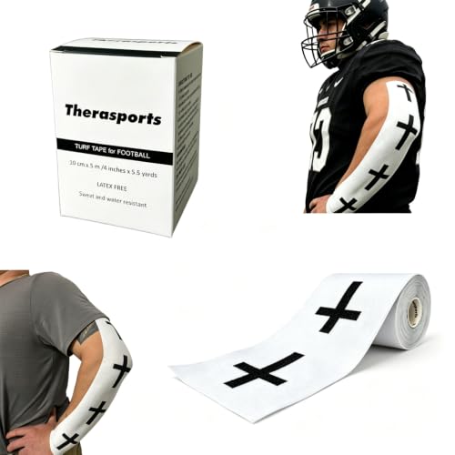Therasports 4 Inches X 5.5 Yards Faith Cross Turf Tape Football - Extra Wide Christian Athletic Turf Tape - Ultra Sticky & Latex Free Protects from Turf Burn Waterproof & Flexible (White 4 inch)