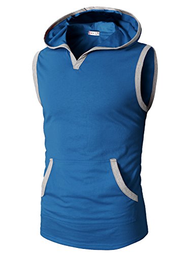 H2H Mens Fashion Fitted Sleeveless Lightweight Tank Tops with Hoodie Blue US M/Asia L (CMTTK015)