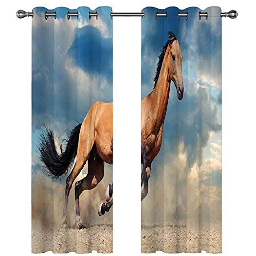 Rideaux occultants enfant cheval en polyester 140x160cm isolants pour chambre