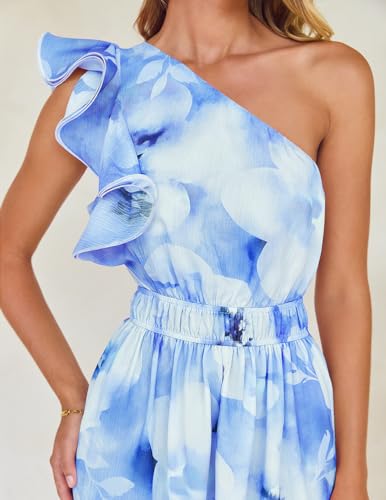 Image of ZESICA Women's 2026 Summer Floral Sleeveless Maxi Dress | One Shoulder, Sleeveless, Ruffle, High Waist, Beach Wedding Guest, Vacation, Graduation, Bridal Shower, Boho Long Dresses