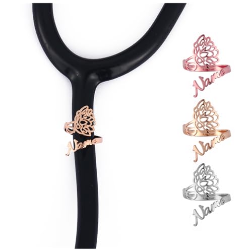 Dinikally Custom Name Stethoscope Tag with Birth Flower Design - Personalized ID Tag for Doctors, Nurses, and Medical Assistants (Silver)