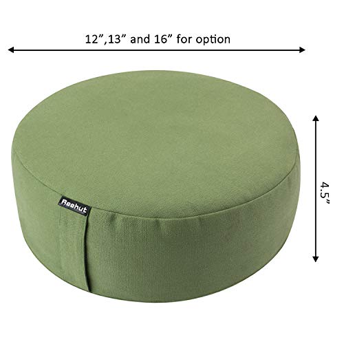 Reehut Zafu Yoga Meditation Bolster Pillow Cushion Round Cotton Or Hemp - Organic Buckwheat Filled - (Green, 13"X13"X4.5") #TOP5