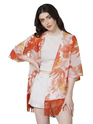 Image of PURYS Floral Print Shrug for Women | Lightweight Georgette Kimono| Versatile Casual Shrug for Layering and Summer Fashion