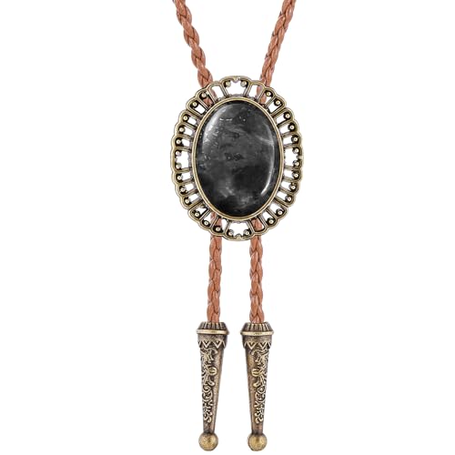 Image of Jeilwiy Bolo Tie for Men Real Stone Westwern Cowboy Ties Silver Bolos Women Leather Necktie Gift for Birthday Christmas